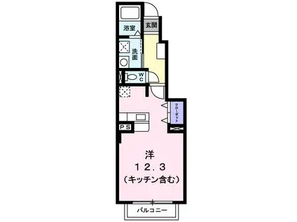 エレガンシアB(ワンルーム/1階)の間取り写真