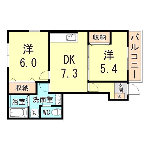 ドミール2002(2DK/1階)の間取り写真