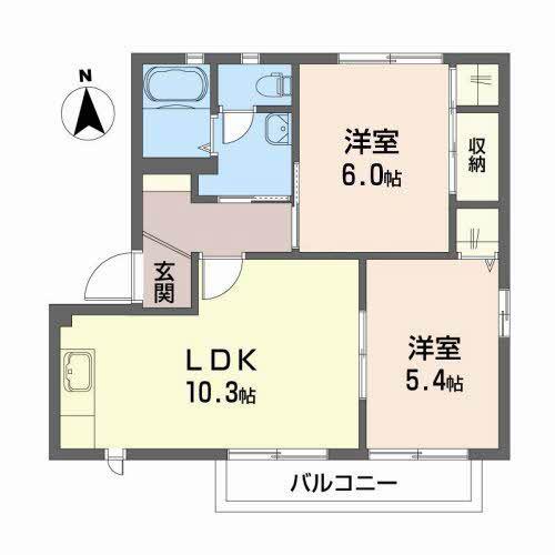 ディアコートA(2LDK/2階)の間取り写真