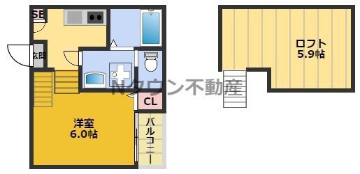 BIBANZ I(1K/2階)の間取り写真