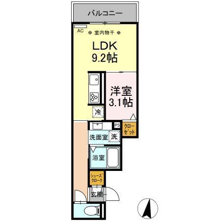 D-ROOM桜木町(1LDK/3階)の間取り写真
