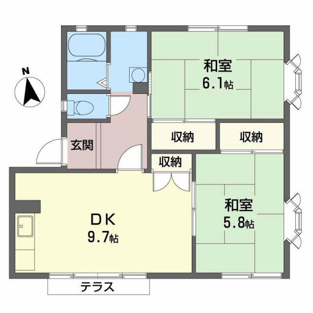 ＪＲ和歌山線 岩出駅 徒歩30分 2階建 築36年(2DK/1階)の間取り写真