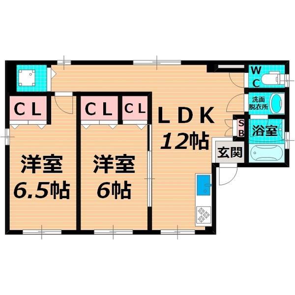 ブランジュ高殿(2LDK/3階)の間取り写真
