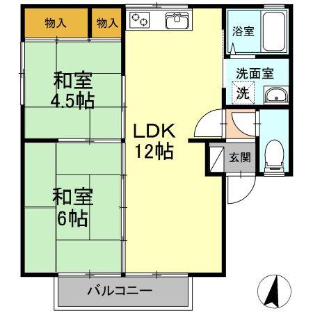クレインハイム(2LDK/2階)の間取り写真
