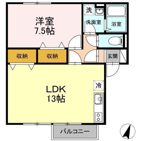 セジュール関川B(1LDK/1階)の間取り写真