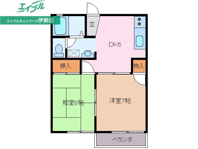 ジゼルA(2DK/2階)の間取り写真