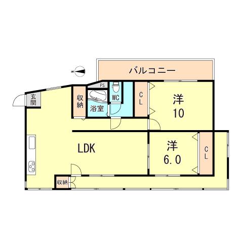 ラムール五位の池(2LDK/2階)の間取り写真