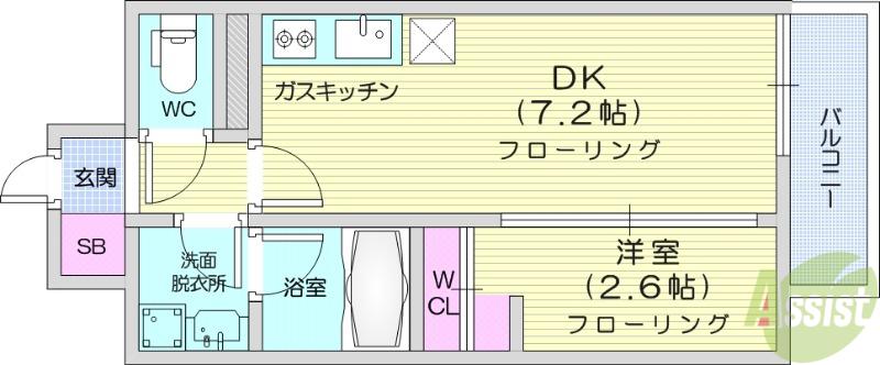 デュオフラッツ仙台木町通エアリ(1DK/10階)の間取り写真