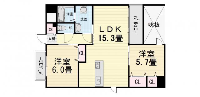 ソフィア上野芝(2LDK/4階)の間取り写真