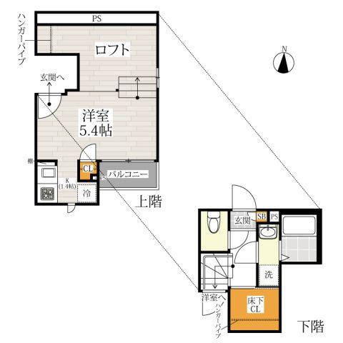 CB南熊本ライト(1K/1階)の間取り写真