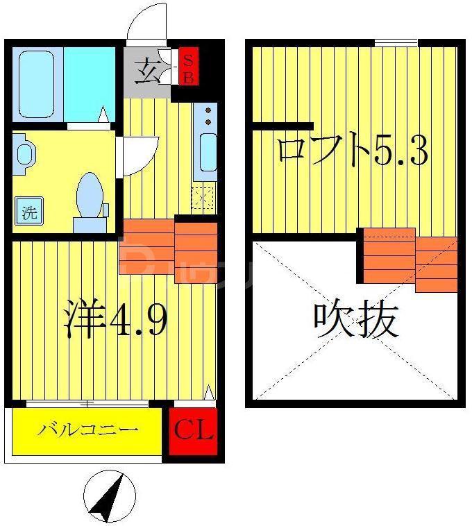 シャムロック新松戸(ワンルーム/1階)の間取り写真