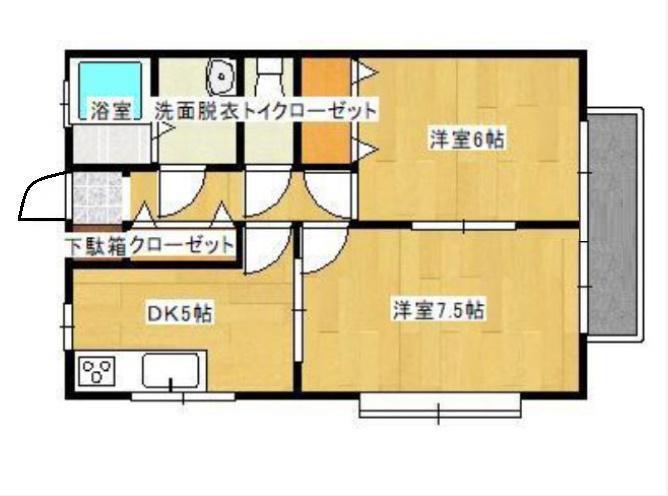 ユーハイツ沖野上(2DK/1階)の間取り写真