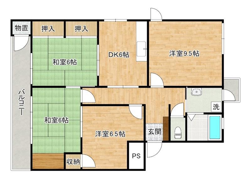 足立ハイマートB(4DK/4階)の間取り写真
