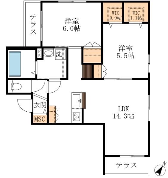 メゾンペール(2LDK/1階)の間取り写真