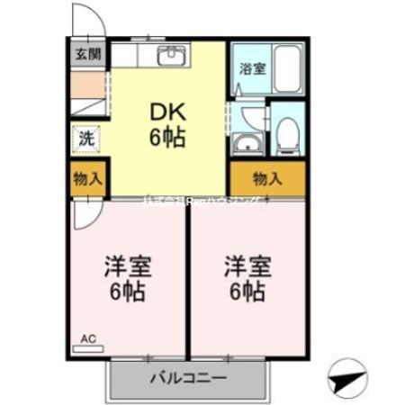 ヴァンベール渭東(2DK/2階)の間取り写真
