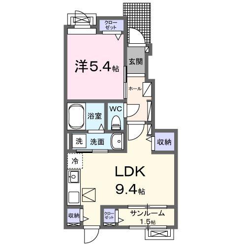 プリマ オランジェ(1LDK/1階)の間取り写真