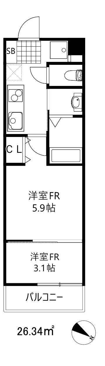 ベース青木(1DK/3階)の間取り写真