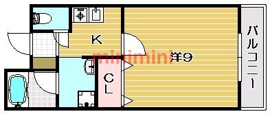 ヴェルドミールAO(1K/2階)の間取り写真
