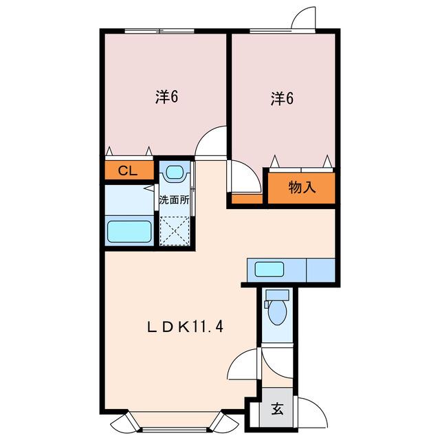 シャーローム(2LDK/2階)の間取り写真