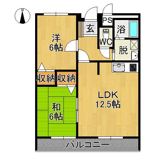 グリーンアイ末広(2LDK/5階)の間取り写真