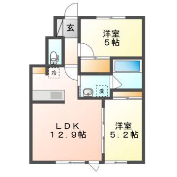 ファーレエストI・II(2LDK/1階)の間取り写真