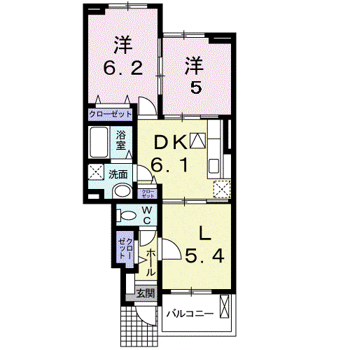 ラッフィナート(2LDK/1階)の間取り写真