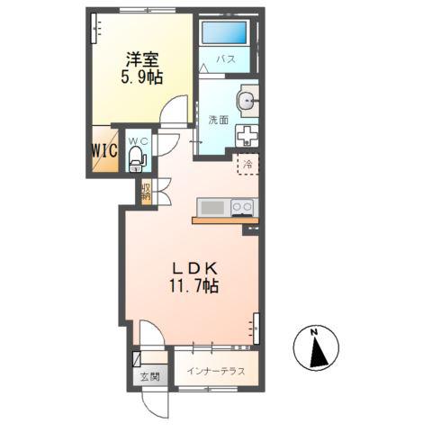 真鍋フラッツ(1LDK/1階)の間取り写真