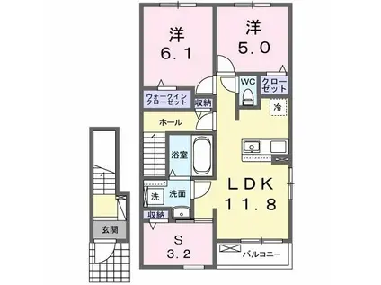 カレント レジデンス 下増田II(2LDK/2階)の間取り写真