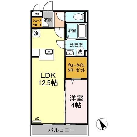 ウエストヴィラージュ華浦(1LDK/2階)の間取り写真