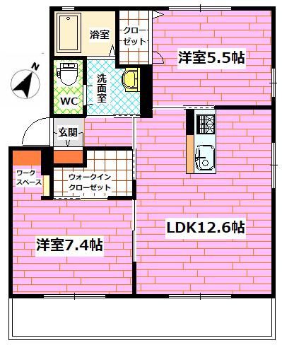 クレール山ノ代 A棟(2LDK/1階)の間取り写真