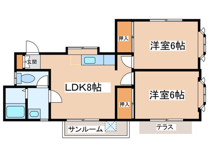 ホワイティ宮南(2LDK/1階)の間取り写真