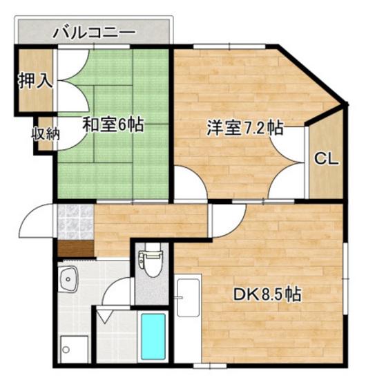 今津ビル(2LDK/2階)の間取り写真