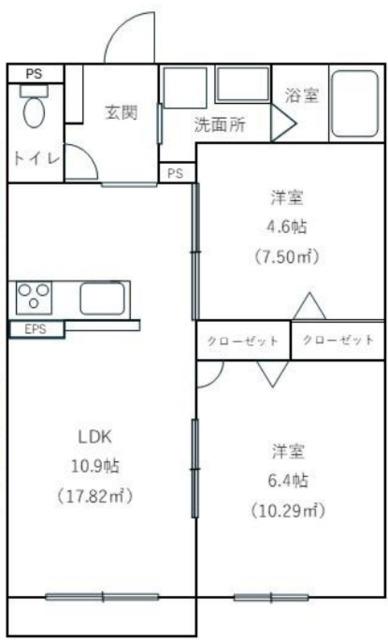 ホワストハウス(2LDK/2階)の間取り写真