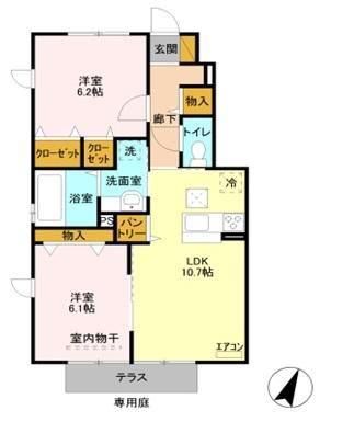 エーデルハイムD(2LDK/1階)の間取り写真