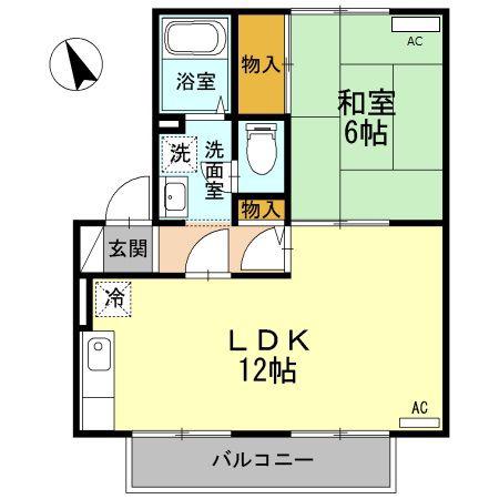 ツインタウンY(1LDK/2階)の間取り写真