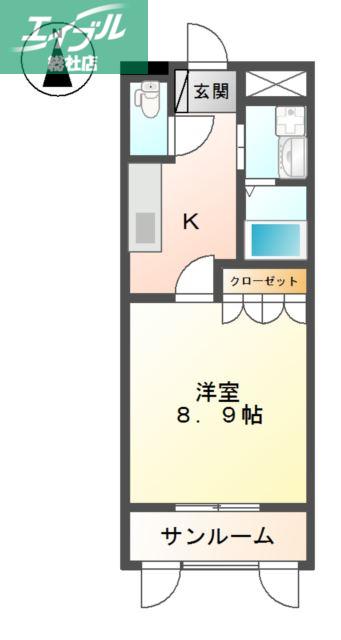 コンテンポラリースクエア(1K/2階)の間取り写真