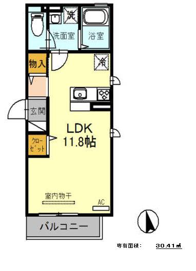 ソレアード土師ノ里(1K/1階)の間取り写真