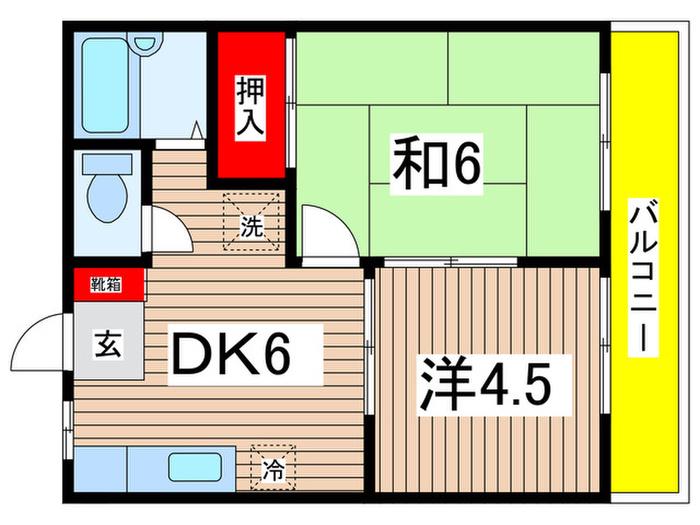 ディアコート(2DK/1階)の間取り写真