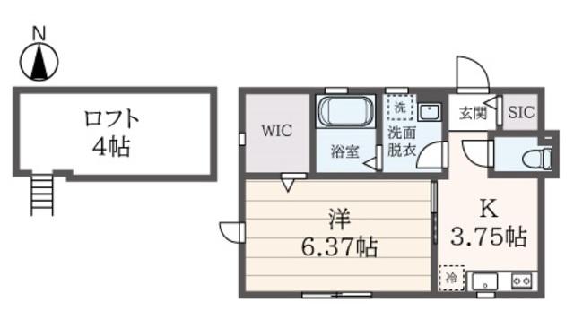 ピアチェーレ三ツ沢(1K/2階)の間取り写真