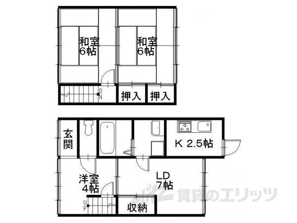 京町長屋 西棟(3LDK/2階)の間取り写真