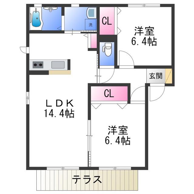ファミール以和貴(2LDK/2階)の間取り写真