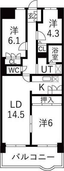 朝日プラザキャストラン東大阪(3LDK/11階)の間取り写真