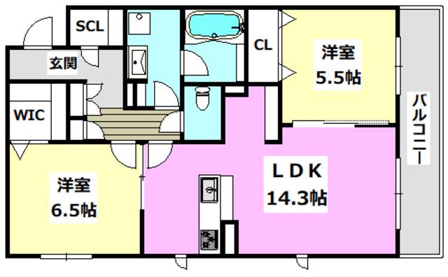 CASA FELICE UNOBE(2LDK/1階)の間取り写真