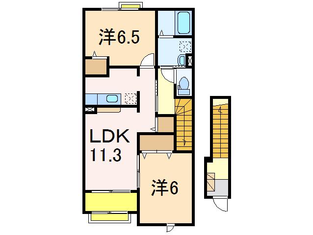 ドリームドームA(2LDK/2階)の間取り写真