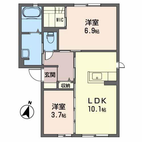 マーヴェラスヒル(2LDK/1階)の間取り写真