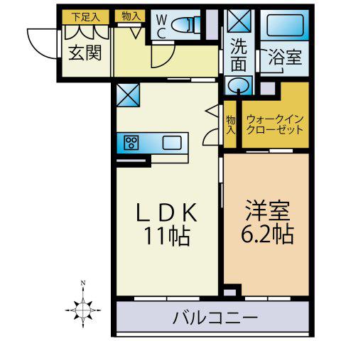 アイゾーン末広(1LDK/2階)の間取り写真