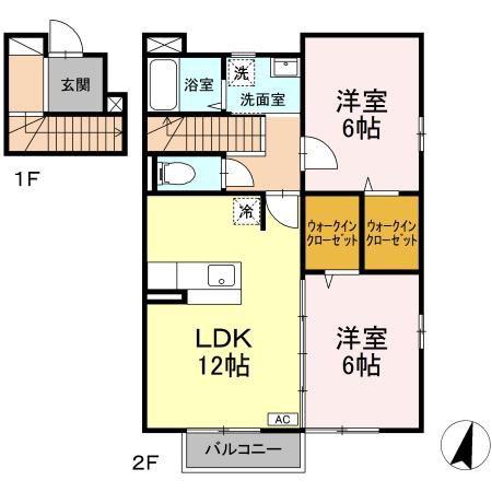 ヴィラ・パティオ(2LDK/2階)の間取り写真