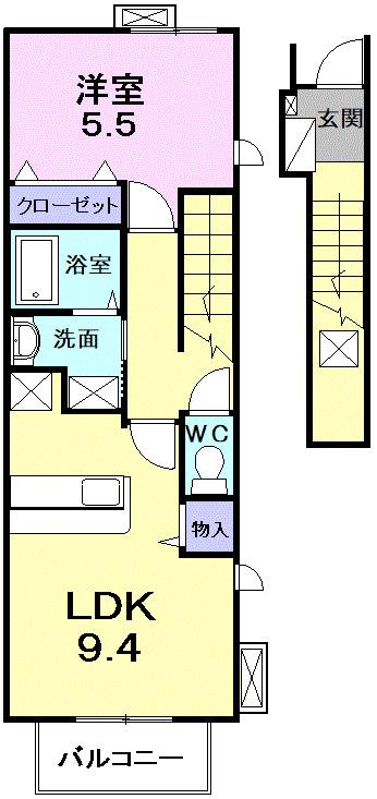 ソルシエール和泉中央I(1LDK/2階)の間取り写真