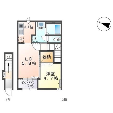 エスポワール六丁の目(1LDK/2階)の間取り写真
