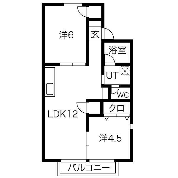 メゾン八社K A棟(2LDK/2階)の間取り写真